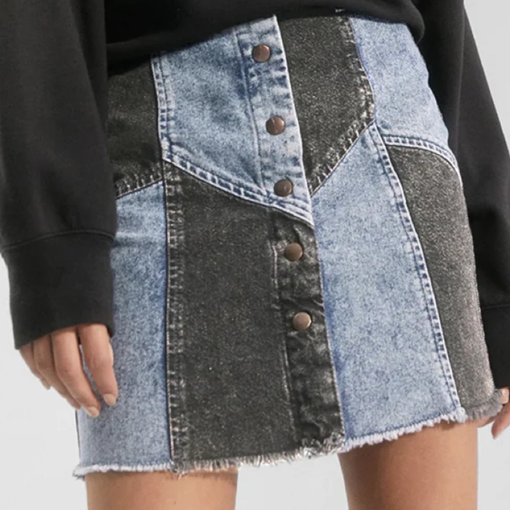 RAILS Oakwood Skirt Acid Patchwork Denim Blue Black Size 28